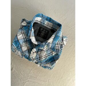 Fox Racing Men's Short Sleeve Button-Up Shirt SZ M Blue/White Dual Chest Pockets